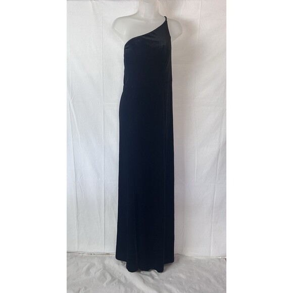 Azazie Womens Size A16 Black Velvet One Shoulder Maxi Slit Dress - Picture 3 of 10